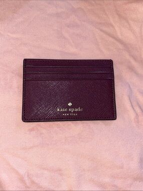 kate spade Plum Saffiano Leather Card Case with Gold Logo